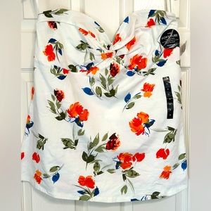 Torrid Strapless Tube Top Plus Size 3 White With Beautiful Floral Print 🌺 NWT